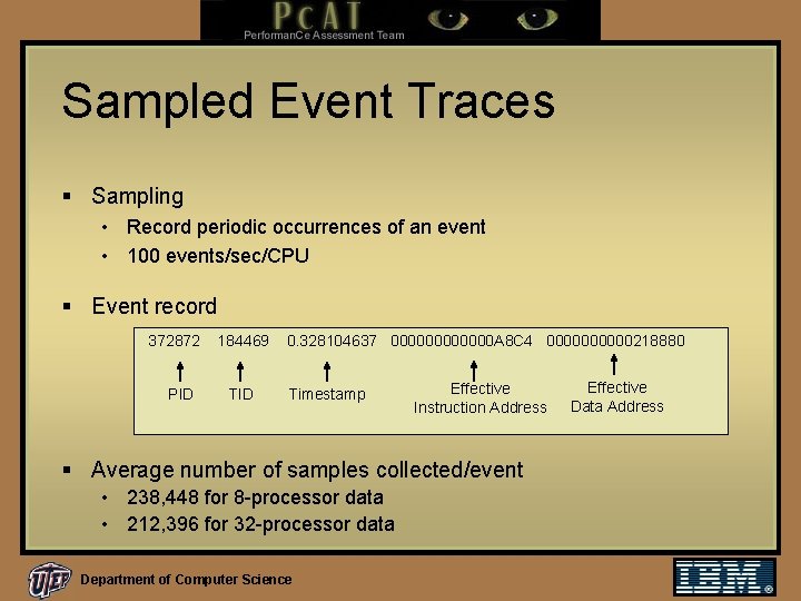 Sampled Event Traces § Sampling • Record periodic occurrences of an event • 100