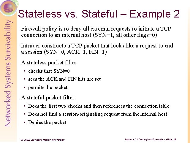 Stateless vs. Stateful – Example 2 Firewall policy is to deny all external requests