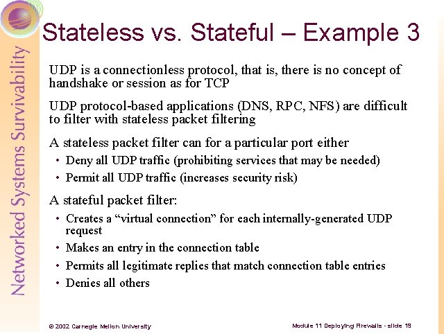 Stateless vs. Stateful – Example 3 UDP is a connectionless protocol, that is, there