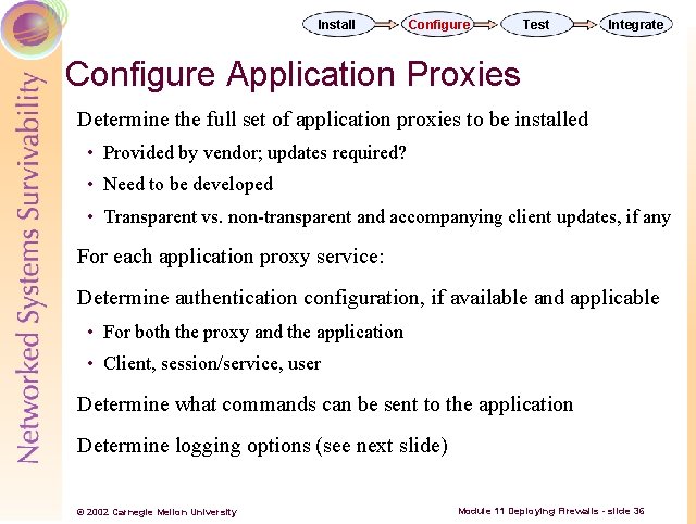 Install Configure Test Integrate Configure Application Proxies Determine the full set of application proxies