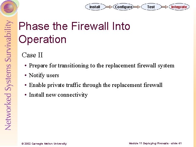 Install Configure Test Integrate Phase the Firewall Into Operation Case II • Prepare for