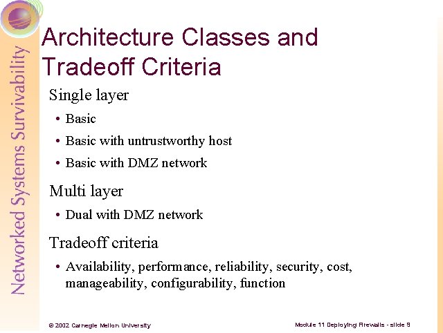 Architecture Classes and Tradeoff Criteria Single layer • Basic with untrustworthy host • Basic