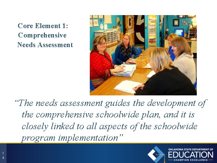 Core Element 1: Comprehensive Needs Assessment “The needs assessment guides the development of the