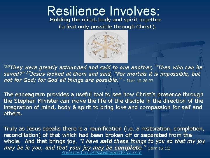 Resilience Involves: Holding the mind, body and spirit together (a feat only possible through