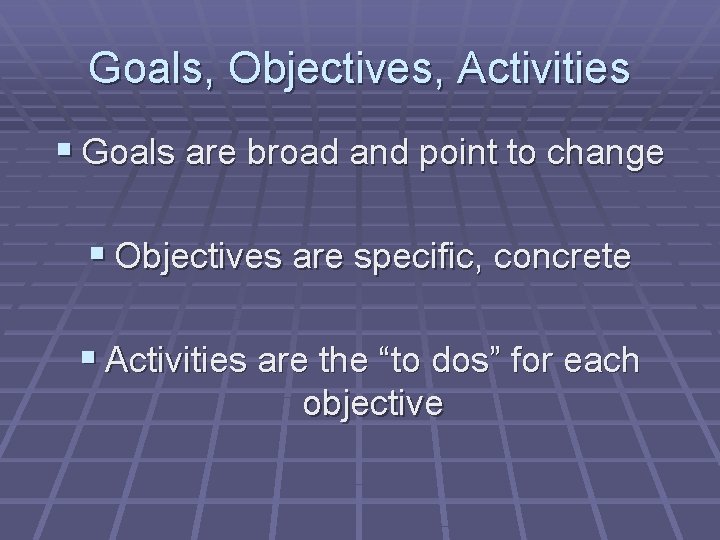 Elements of Project Planning Proposal Purpose Conditions Goals