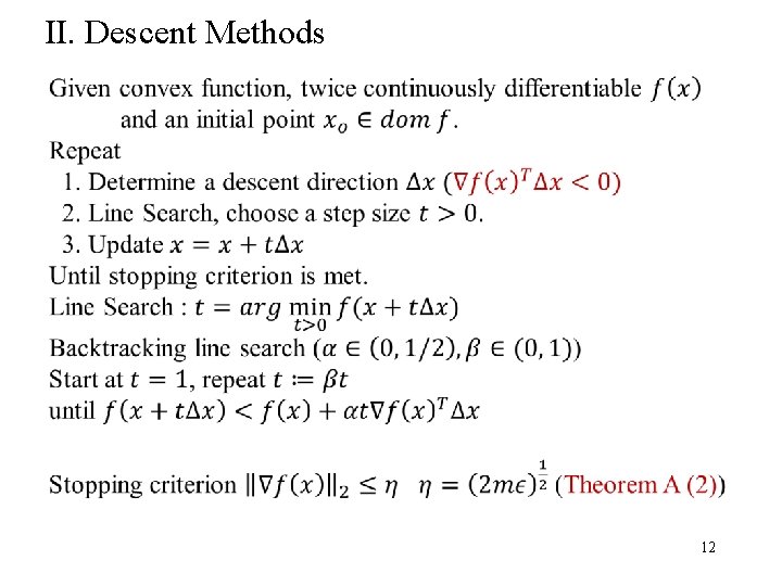 II. Descent Methods 12 