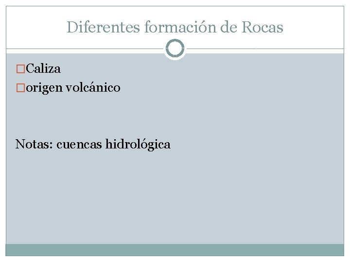 Diferentes formación de Rocas �Caliza �origen volcánico Notas: cuencas hidrológica 