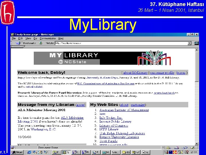 37. Kütüphane Haftası 26 Mart – 1 Nisan 2001, İstanbul My. Library Y. T.