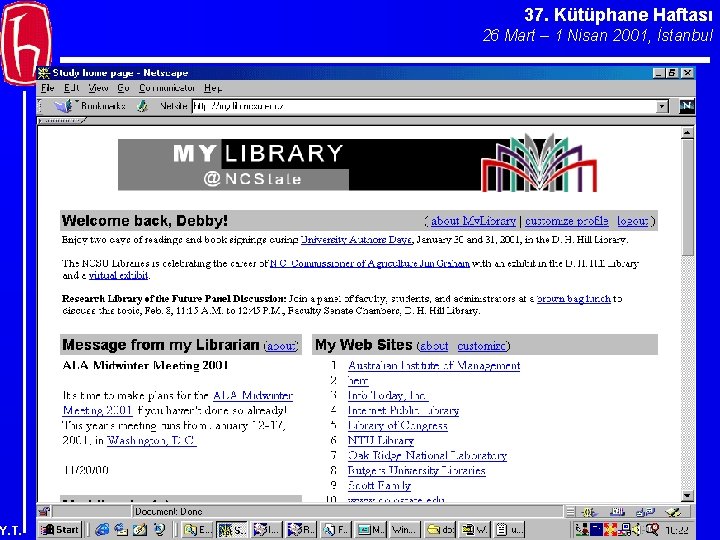 37. Kütüphane Haftası 26 Mart – 1 Nisan 2001, İstanbul Y. T. 