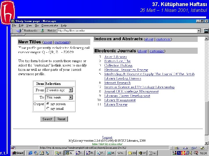 37. Kütüphane Haftası 26 Mart – 1 Nisan 2001, İstanbul Y. T. 