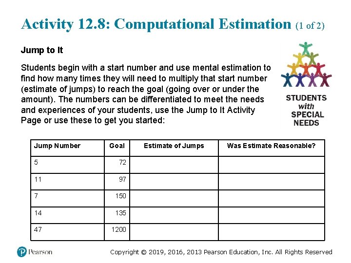 Activity 12. 8: Computational Estimation (1 of 2) Jump to It Students begin with