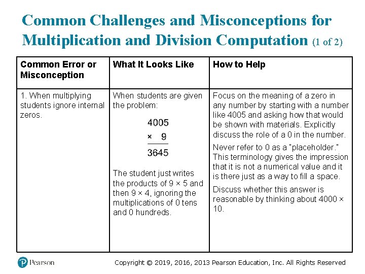 Common Challenges and Misconceptions for Multiplication and Division Computation (1 of 2) Common Error