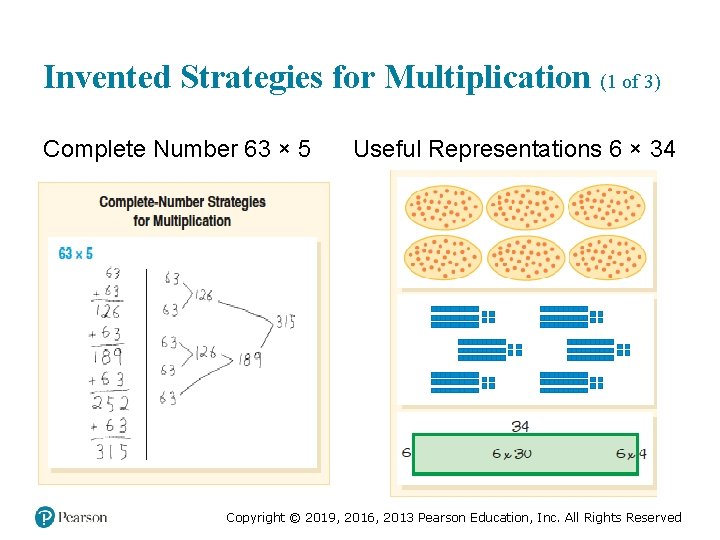 Invented Strategies for Multiplication (1 of 3) Complete Number 63 × 5 Useful Representations