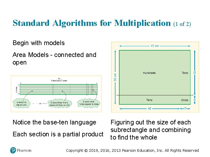 Standard Algorithms for Multiplication (1 of 2) Begin with models Area Models - connected