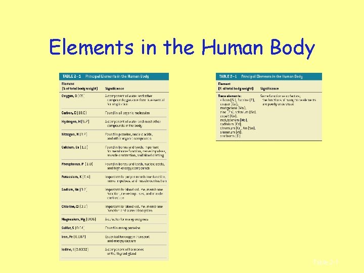 Elements in the Human Body Table 2– 1 