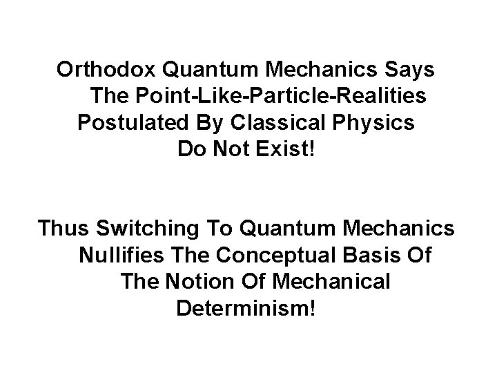 Orthodox Quantum Mechanics Says The Point-Like-Particle-Realities Postulated By Classical Physics Do Not Exist! Thus