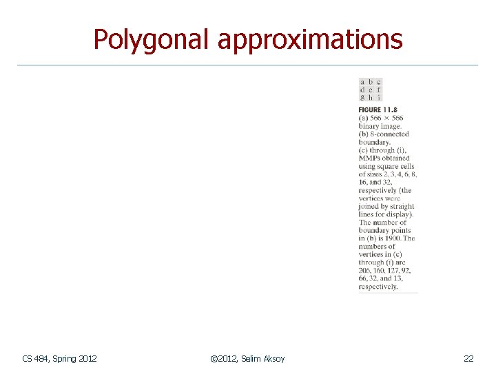 Polygonal approximations CS 484, Spring 2012 © 2012, Selim Aksoy 22 
