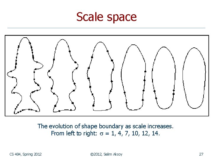 Scale space The evolution of shape boundary as scale increases. From left to right: