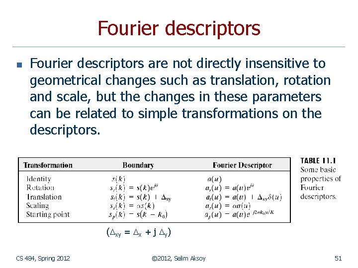 Fourier descriptors n Fourier descriptors are not directly insensitive to geometrical changes such as