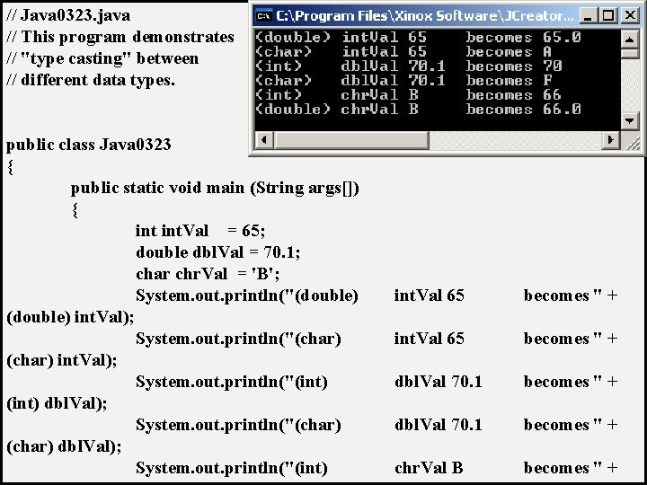 // Java 0323. java // This program demonstrates // "type casting" between // different // Java 0323. java // This program demonstrates // "type casting" between // different