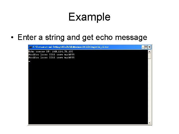 Example • Enter a string and get echo message 