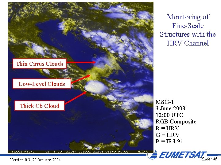 Monitoring of Fine-Scale Structures with the HRV Channel Thin Cirrus Clouds Low-Level Clouds Thick