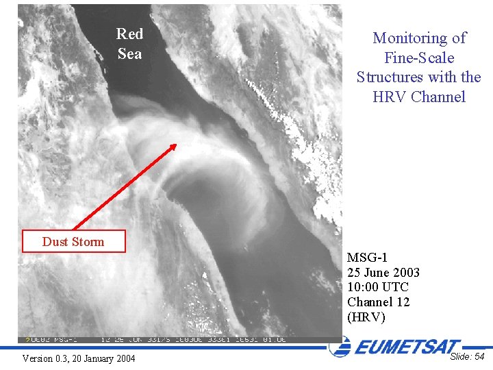 Red Sea Monitoring of Fine-Scale Structures with the HRV Channel Dust Storm MSG-1 25