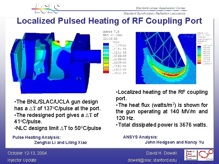 Localized Pulsed Heating of RF Coupling Port Gun body stress in Pa • The