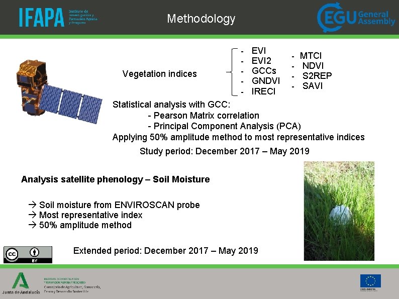 Methodology Vegetation indices - EVI 2 GCCs GNDVI IRECI - MTCI NDVI S 2