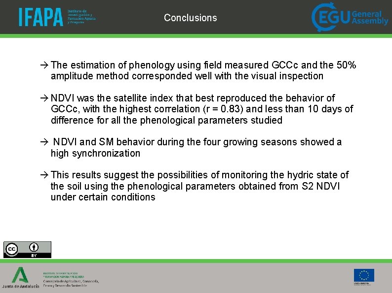 Conclusions à The estimation of phenology using field measured GCCc and the 50% amplitude