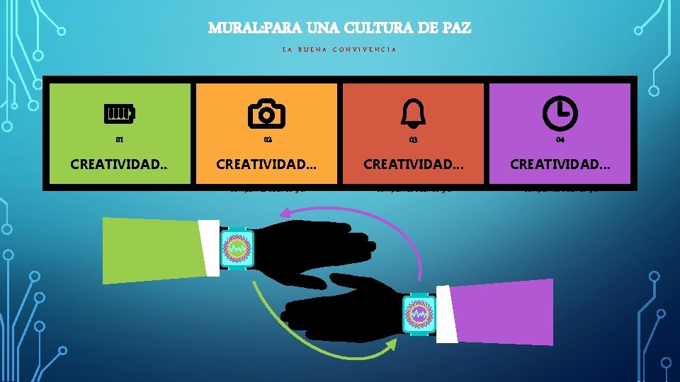 MURAL: PARA UNA CULTURA DE PAZ LA BUENA CONVIVENCIA 01 02 03 04 CREATIVIDAD. MURAL: PARA UNA CULTURA DE PAZ LA BUENA CONVIVENCIA 01 02 03 04 CREATIVIDAD.