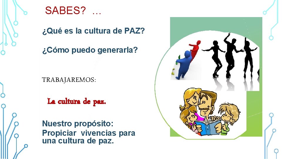 SABES? … ¿Qué es la cultura de PAZ? ¿Cómo puedo generarla? TRABAJAREMOS: La cultura SABES? … ¿Qué es la cultura de PAZ? ¿Cómo puedo generarla? TRABAJAREMOS: La cultura