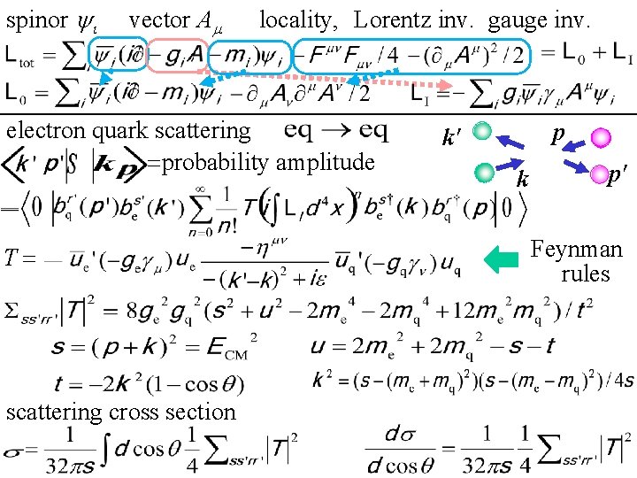 spinor yi vector Am locality, Lorentz inv. gauge inv. electron quark scattering =probability amplitude