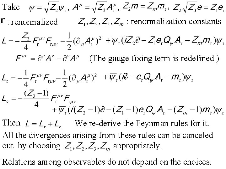 Take : renormalized : renormalization constants (The gauge fixing term is redefined. ) Then