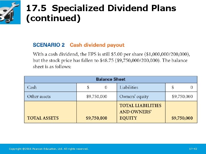 17. 5 Specialized Dividend Plans (continued) Copyright © 2016 Pearson Education, Ltd. All rights