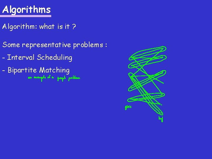 Algorithms Algorithm: what is it ? Some representative problems : - Interval Scheduling -