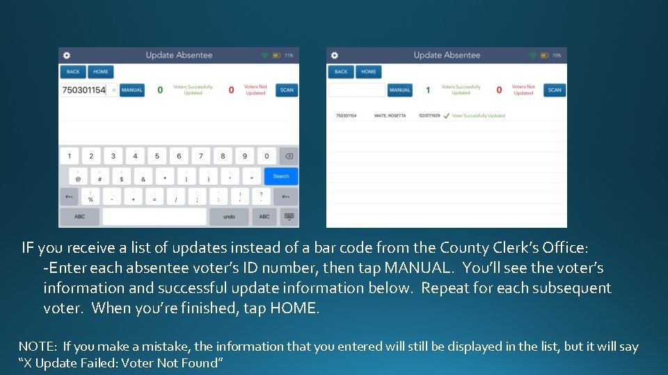 IF you receive a list of updates instead of a bar code from the