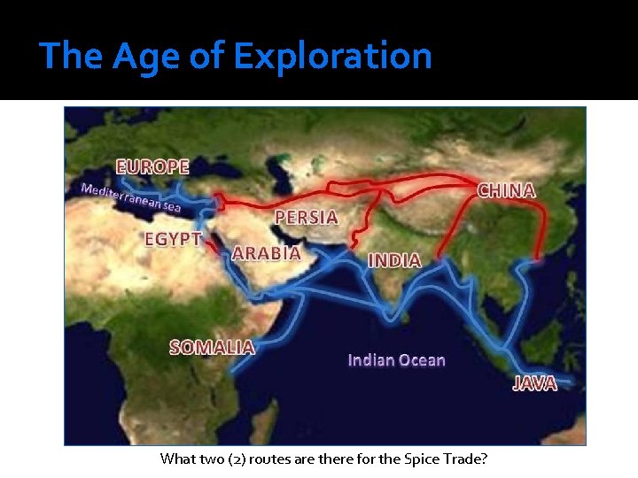 The Age of Exploration What two (2) routes are there for the Spice Trade?