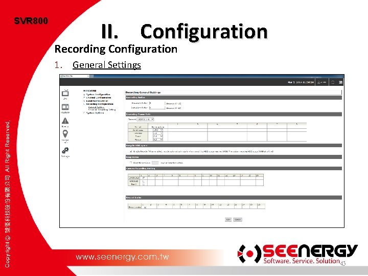 SVR 800 II. Configuration Recording Configuration 1. General Settings 43 