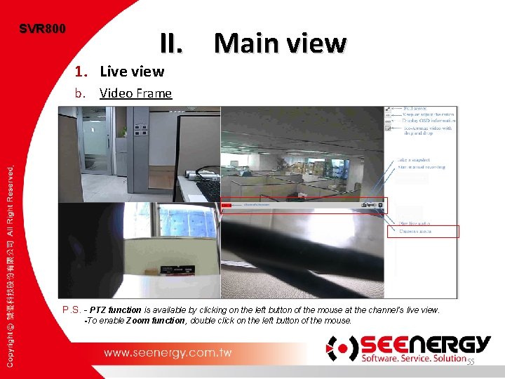 SVR 800 II. Main view 1. Live view b. Video Frame P. S. -