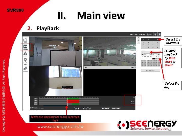 SVR 800 II. Main view 2. Play. Back Select the channels Displayback by time
