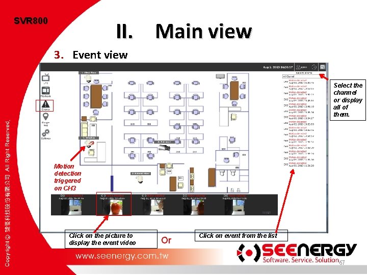 SVR 800 II. Main view 3. Event view Select the channel or display all