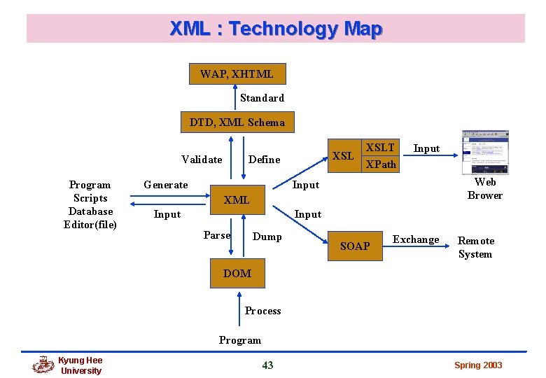 XML : Technology Map WAP, XHTML Standard DTD, XML Schema Validate Program Scripts Database XML : Technology Map WAP, XHTML Standard DTD, XML Schema Validate Program Scripts Database