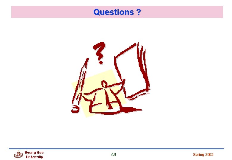 Questions ? Kyung Hee University 63 Spring 2003 Questions ? Kyung Hee University 63 Spring 2003