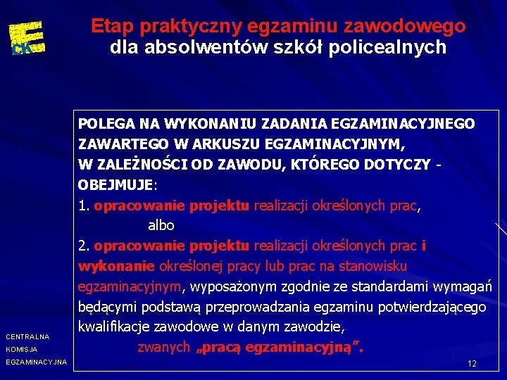 Etap praktyczny egzaminu zawodowego dla absolwentów szkół policealnych CENTRALNA KOMISJA EGZAMINACYJNA POLEGA NA WYKONANIU