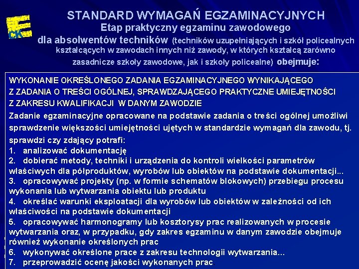 STANDARD WYMAGAŃ EGZAMINACYJNYCH Etap praktyczny egzaminu zawodowego dla absolwentów techników (techników uzupełniających i szkół