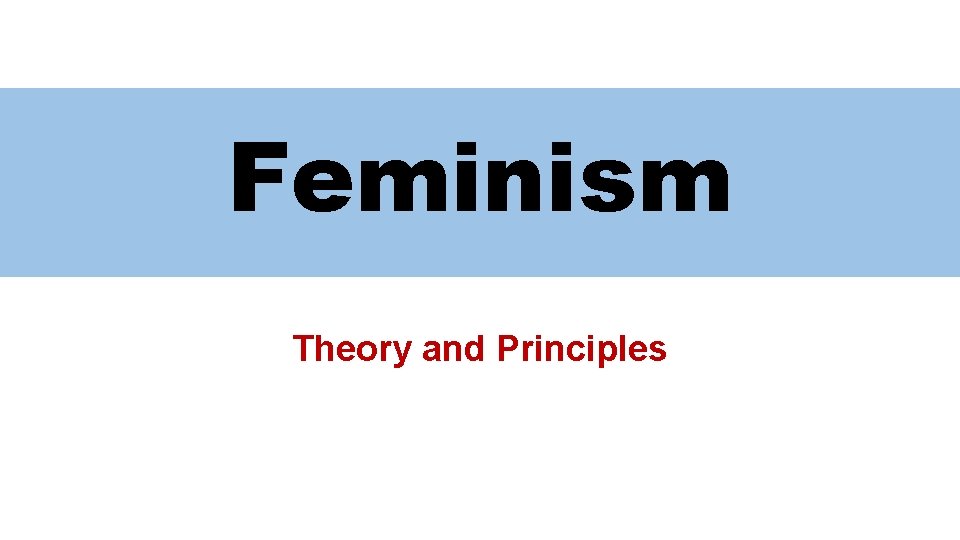 Feminism Theory and Principles Feminism Theory and Principles