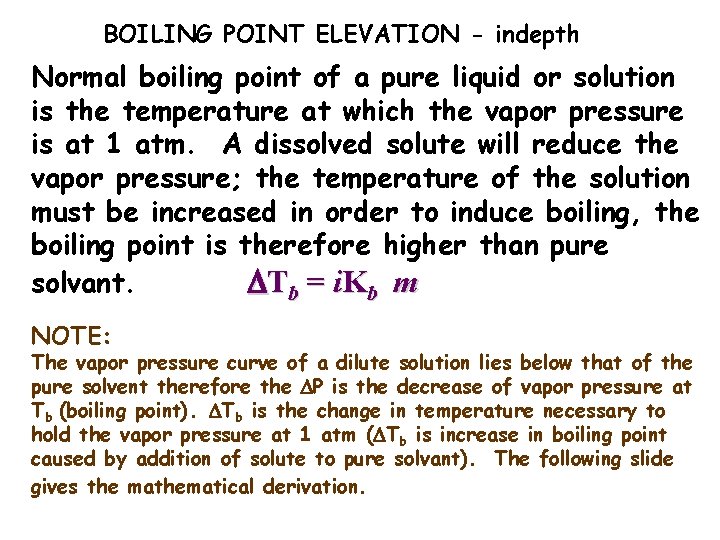 BOILING POINT ELEVATION - indepth Normal boiling point of a pure liquid or solution