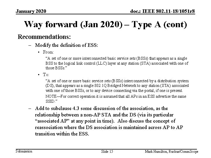 January 2020 doc. : IEEE 802. 11 -18/1051 r 8 Way forward (Jan 2020)
