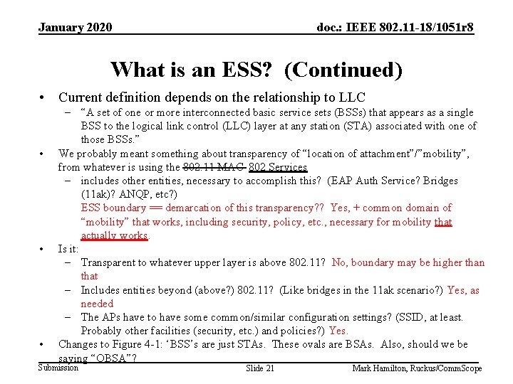 January 2020 doc. : IEEE 802. 11 -18/1051 r 8 What is an ESS?